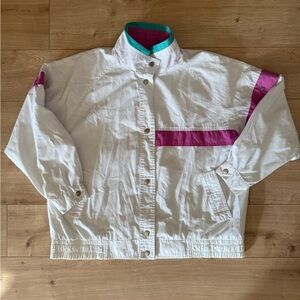 Be In The Current Seen Retro Colorblock Jacket White Pink Teal Womens L